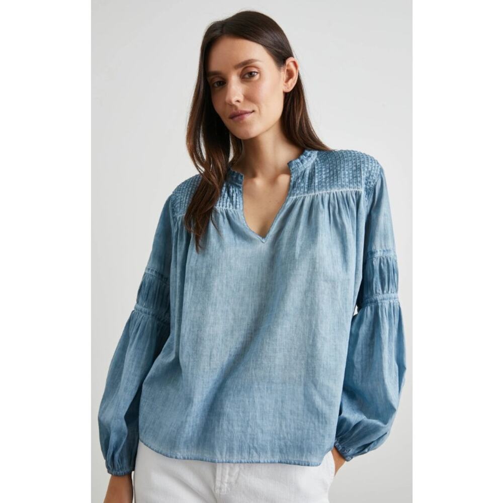 Rails Marli Top Faded Blue Pure Cotton Balloon Sleeve Peasant Style Womens XS